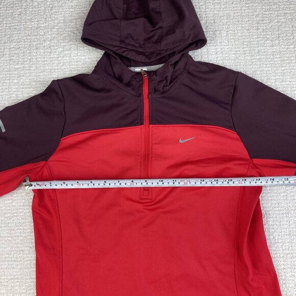 NIKE Running 546047 Dri-Fit Thermal Half Zip Red Hoodie Hooded Sweatshirt Sz M - Picture 11 of 16